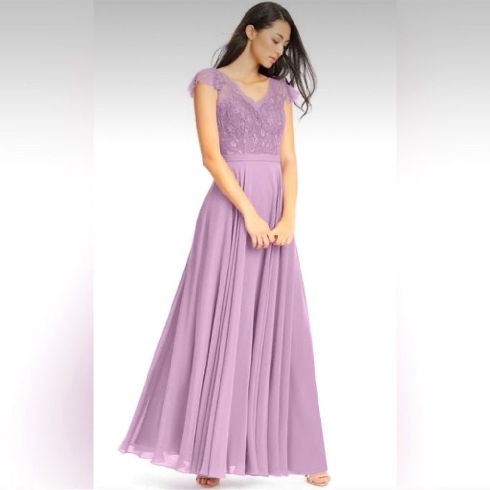 NEW! Azazie Cheryl Bridesmaid Dress Lace Chiffon Floor Length in Dusk color